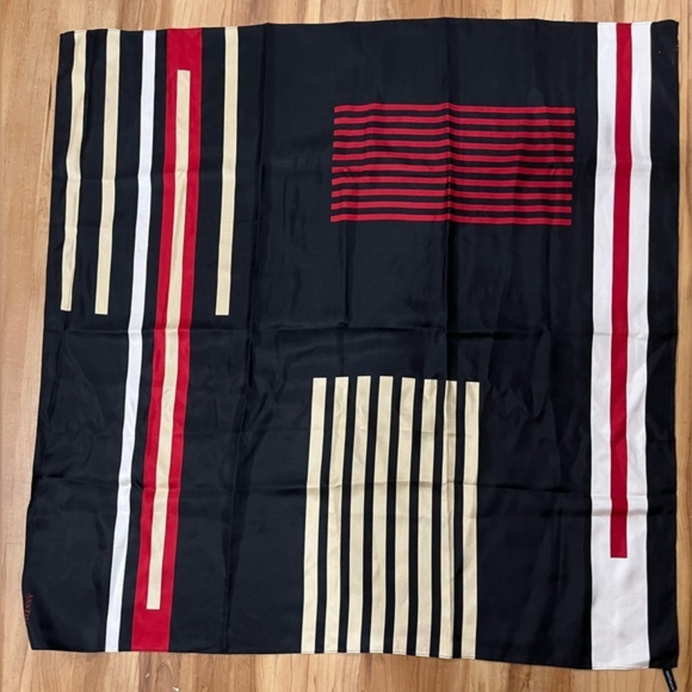 Ann Taylor Silk Geometric Nautical Deep Navy, Red and Cream Patterned Scarf 36”